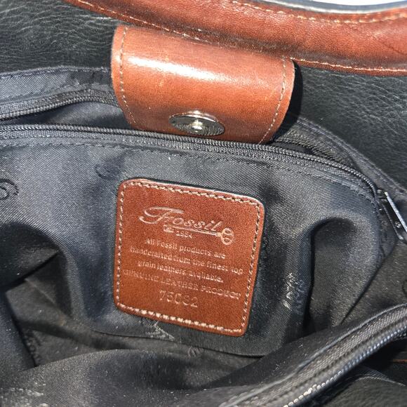 Fossil Satchel/Shoulder Bag. Black and Brown Leather Style 75082. Vintage 90’s. - Picture 4 of 7